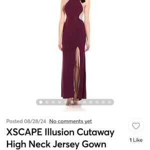 XSCAPE Gown 2 Burgundy Illusion Cutaway High Neck